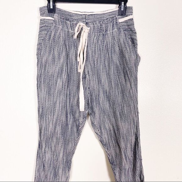 Free People Blue and White Striped Skinny Leg Cotton Soft Pants - Picture 3 of 8